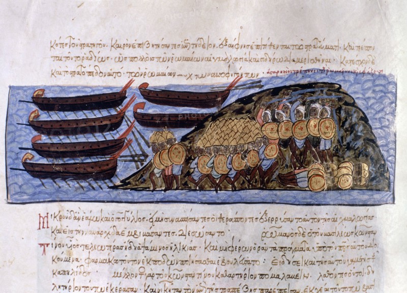 John Skylitzes
Byzantine school
Codex Græcus Matritensis (Madrid Skylitzes): Arabs fighting against the Byzantines in Crete
Folio 138
Madrid, National library