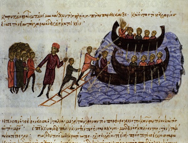 SKYLLITZES
HISTORIA MATRITENSIS-CRONICA BIZANTINA F147 A
MADRID, BIBLIOTECA NACIONAL
MADRID

This image is not downloadable. Contact us for the high res.