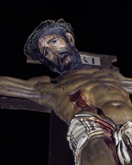 BERRUGUETE ALONSO 1488/1561
DET-CRISTO CRUCIFICADO-CALVARIO QUE CORONABA EL RETABLO DE SAN BENITO 1526- MANIERISMO ESPAÑOL
VALLADOLID, MUSEO NACIONAL DE ESCULTURA-INTERIOR
VALLADOLID