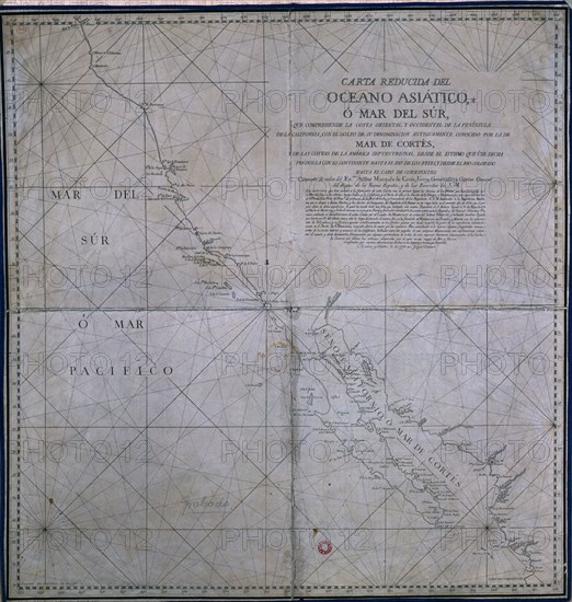 PLANO DEL OCEANO ASIATICO O MAR DEL SUR CON COSTAS ORIENTAL/OCCID DE PENINSULA CALIFORNIA
MADRID, MUSEO NAVAL
MADRID