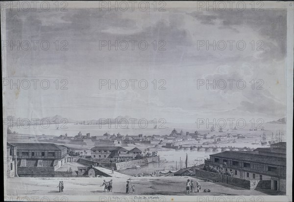 BRAMBILA FERNANDO 1763/1834
GRABADO-VISTA DE MANILA - PANORAMICA CON LA BAHIA. EXPEDICION MALASPINA 1789-1794.
MADRID, MUSEO NAVAL
MADRID