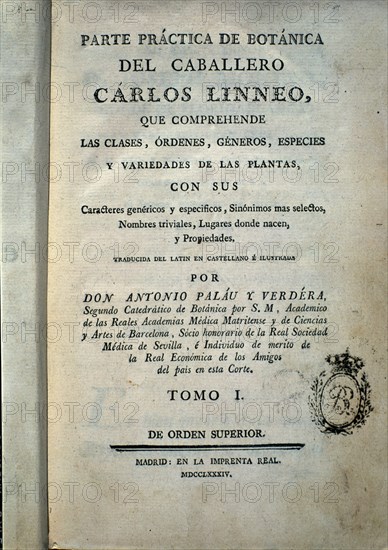 LINNEO CARLOS1707/78
LIBRO DE BOTANICA- 1784
MADRID, BIBLIOTECA NACIONAL RAROS
MADRID