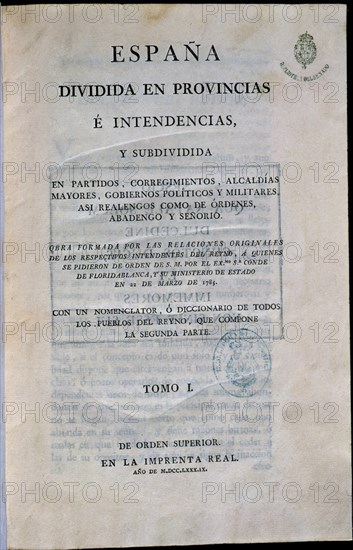 DIVISION TERRITORIAL DE ESPANA 1789
MADRID, SENADO-BIBLIOTECA
MADRID

This image is not downloadable. Contact us for the high res.