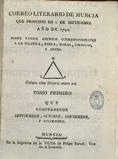 PORTADA DEL CORREO LITERARIO DE MURCIA
MADRID, BIBLIOTECA NACIONAL
MADRID
