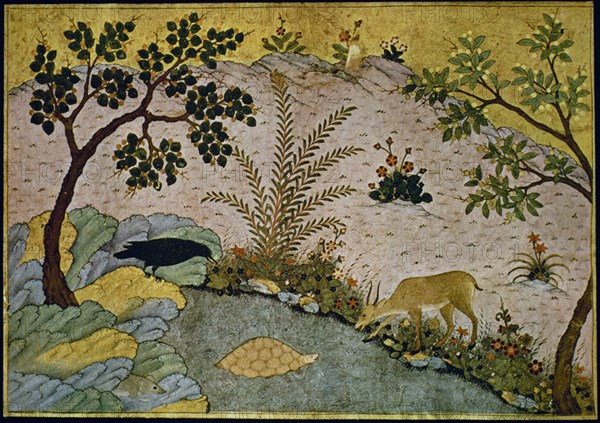 BIDPAI
LIBRO KALILA Y DIMNA-FABULA DE LOS CUATRO HERMANOS HACIA 300 DC  - MANUSCRITO S XIV
TEHERAN, B GULISTAN PALACE
IRAN

This image is not downloadable. Contact us for the high res.