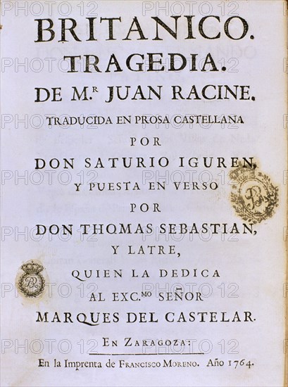 RACINE J
BRITANICO TRAGEDIA 1764
MADRID, BIBLIOTECA NACIONAL
MADRID