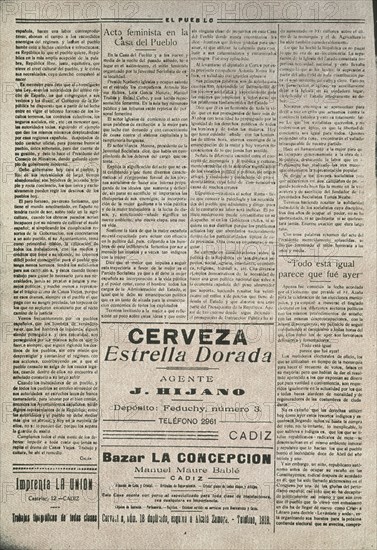 PERIODICO "PUEBLO"CADIZ 23/3/1933 ARTICULO DE ACTO FEMINISTA Y ANUNCIO DE CERVEZA
MADRID, HEMEROTECA MUNICIPAL
MADRID

This image is not downloadable. Contact us for the high res.