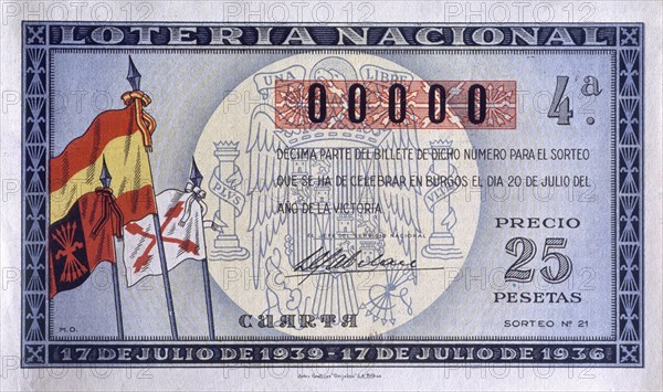 BILLETE LOTERIA SORTEO BURGOS 1939 EDICION 4
MADRID, COLECCION PARTICULAR
MADRID

This image is not downloadable. Contact us for the high res.