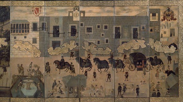 EL PALACIO DE LOS VIRREYES - BIOMBO MEXICANO - S XVII - PARTE CENTRAL Y DERECHA
MADRID, MUSEO DE AMERICA
MADRID