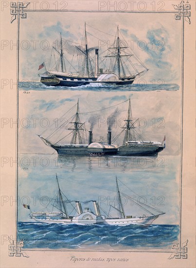 MONLEON RAFAEL 1853/1900
LAMINA 13 BIS VAPORES DE RUEDAS TIPOS VARIOS
MADRID, MUSEO NAVAL LAMINAS
MADRID