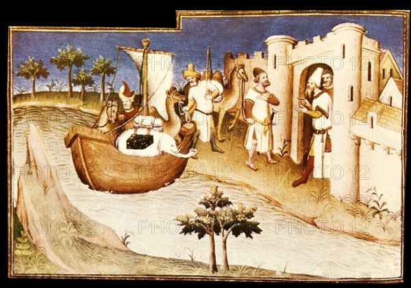 LIBRO DE LAS MARAVILLAS LLEGADA DE UN VIAJERO- ILUSTRACION DEL MANUSCRITO DE MARCO POLO 1400
PARIS, BIBLIOTECA NACIONAL
FRANCIA

This image is not downloadable. Contact us for the high res.