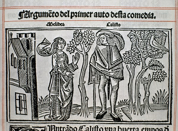ROJAS FERNANDO DE 1470/1541
GRABADO DE LA CELESTINA IMPRESO EN BURGOS 1499
MADRID, BIBLIOTECA NACIONAL RAROS
MADRID

This image is not downloadable. Contact us for the high res.