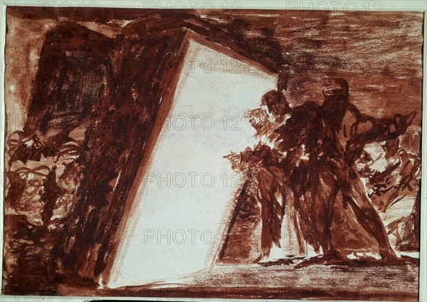 Goya, Two characters drawing a luminous door