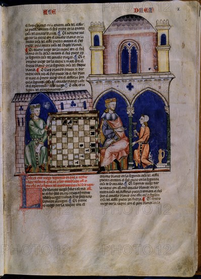 ALFONSO X EL SABIO 1221/84
LIBRO DE JUEGOS-FOL 7r-  DOS JUGADORES EN EL INTERIOR DE CASA NOBLE  Y CRIADO SIRVIENDO
SAN LORENZO DEL ESCORIAL, MONASTERIO-BIBLIOTECA
MADRID

This image is not downloadable. Contact us for the high res.