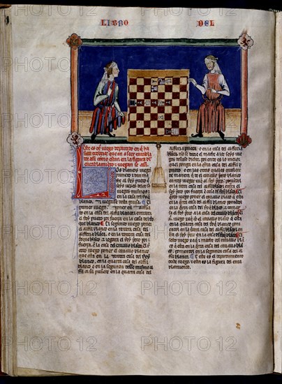 ALFONSO X EL SABIO 1221/84
T.I.6-LIBRO DE LOS JUEGOS-F52V-JUGADORES DE AJEDREZ VESTIDOS CON TRAJES HECHOS A TIRAS
SAN LORENZO DEL ESCORIAL, MONASTERIO-BIBLIOTECA
MADRID