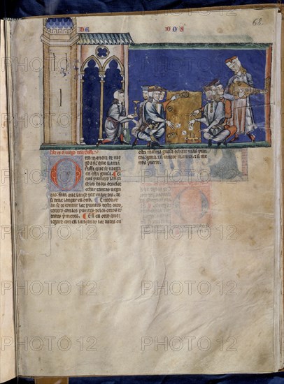 ALFONSO X EL SABIO 1221/84
LIBRO DE JUEGOS- DADOS-  PG 68-JUGADORES DE TEMPLE -
SAN LORENZO DEL ESCORIAL, MONASTERIO-BIBLIOTECA
MADRID