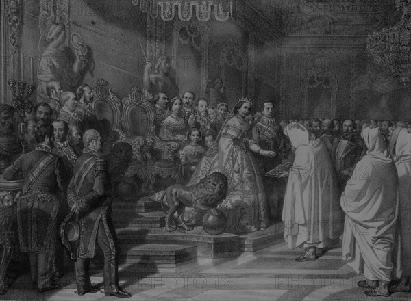 RECEPCION DE EMBAJADA MARROQUI POR ISABEL II 1860
Madrid, musée municipal