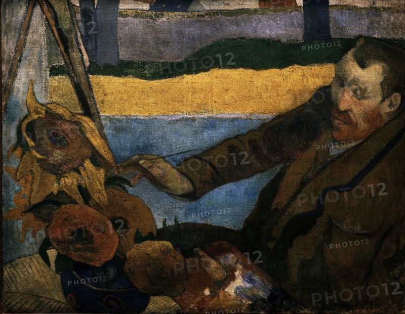GAUGUIN, PAUL. RETRATO DE VAN GOGH PINTANDO LOS GIRASOLES
