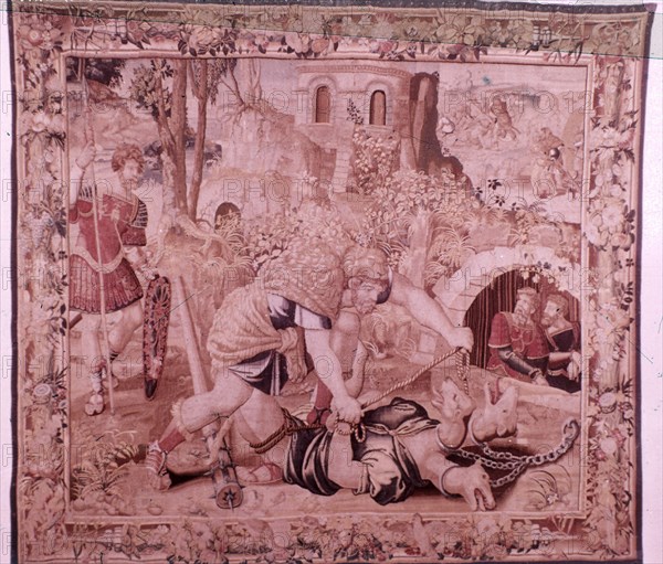 TAPIZ HISTORIA DE HERCULES S XVI-ENCADENA AL CAN CERBERO
LA GRANJA, PALACIO REAL 
SEGOVIA

This image is not downloadable. Contact us for the high res.