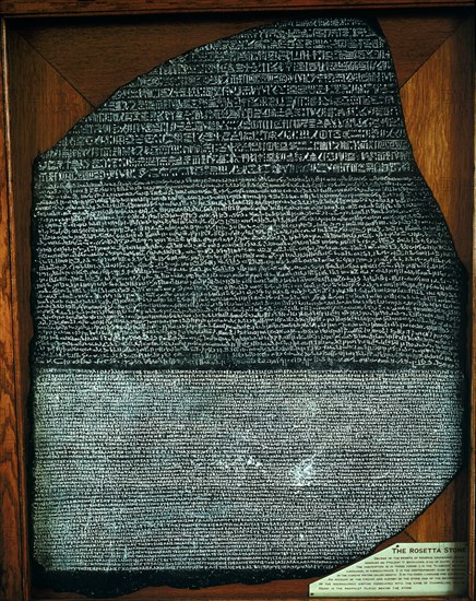 PIEDRA ROSETA-DECRETO DE PTOLOMEO V DEL AÑO 196 A C.ESCRITURA GRIEGA,DEMOTICA Y JEROGLIFICA
LONDRES, BRITISH MUSEUM
INGLATERRA

This image is not downloadable. Contact us for the high res.