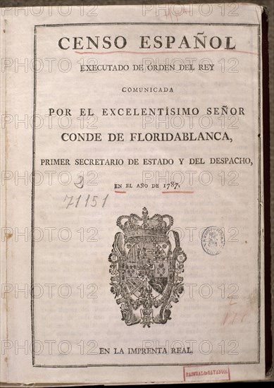 FLORIDABLANCA
CENSO ESPANOL DE 1787 DEL CD FLORIADABLANCA
MADRID, BIBLIOTECA NACIONAL PISOS
MADRID

This image is not downloadable. Contact us for the high res.
