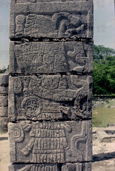 Detail of a column from the Temple of Warriors in Chichen Itza