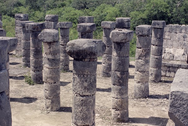 Columns from the Temple of Warriors in Chichen Itza