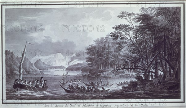 BRAMBILA FERNANDO 1763/1834
REMATE DEL CANAL DE SALAMANCA Y SEGUIMIENTO DE LOS INDIOS - N.O.AMERICA-1792 - DIBUJO A TINTA
MADRID, MUSEO DE AMERICA
MADRID
