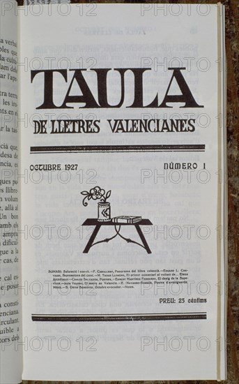 TABLA DE LAS LETRAS VALENCIANAS (NUMERO 1) OCT 1927
MADRID, BIBLIOTECA NACIONAL PERIODICOS
MADRID
