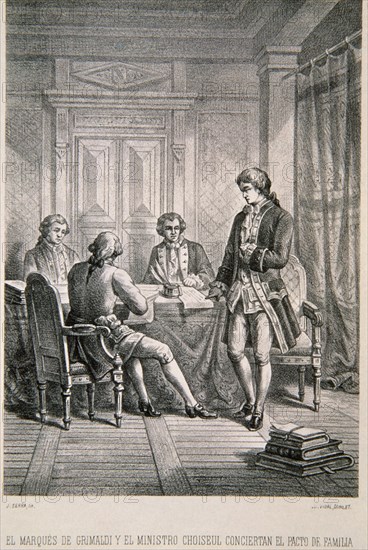 SERRA J 
GRIMALDI Y CHOISEUL REALIZAN EL TERCER PACTO DE FAMILIA - ALIANZA ENTRE ESPAÑA Y FRANCIA
MADRID, BIBLIOTECA NACIONAL B ARTES
MADRID

This image is not downloadable. Contact us for the high res.