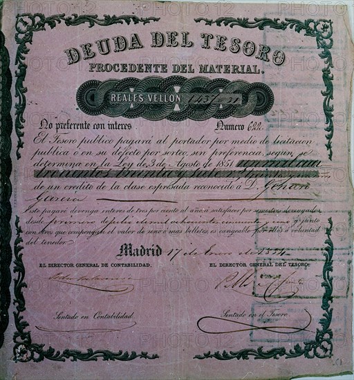 DEUDA DEL TESORO PROCEDENTE DEL MATERIAL - 1854

This image is not downloadable. Contact us for the high res.