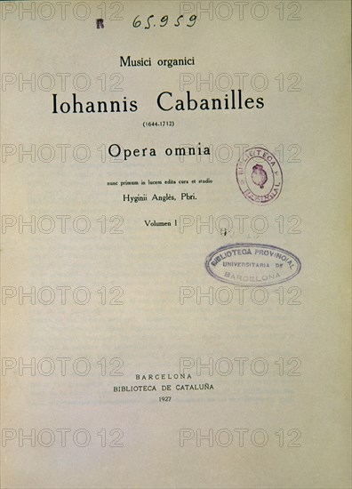 CABANILLES J
OPERA OMNIA
MADRID, BIBLIOTECA NACIONAL MUSICA
MADRID