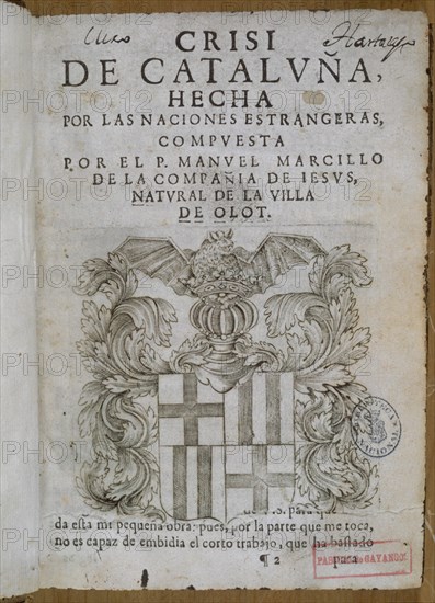 MARCILLO
CRISIS DE CATALUNA HECHA POR NACIONES EXTRANJERAS
MADRID, BIBLIOTECA NACIONAL RAROS
MADRID

This image is not downloadable. Contact us for the high res.
