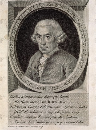 SALVADOR CARMONA MANUEL 1734/1820
JUAN IRIARTE-1702-1771  BIBLIOTECARIO DEL REY.GRABADO.PAG.DEL LIBRO GRAMÁTICA LATINA
MADRID, BIBLIOTECA NACIONAL B ARTES
MADRID

This image is not downloadable. Contact us for the high res.