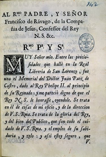 INTRODUCCION DEL MEMORIAL DE J PAEZ DE CASTRO PARA F II
MADRID, BIBLIOTECA NACIONAL PISOS
MADRID