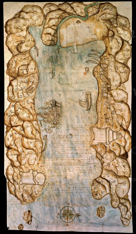 Map of the city and the bay of Portobello, Panama, 1688