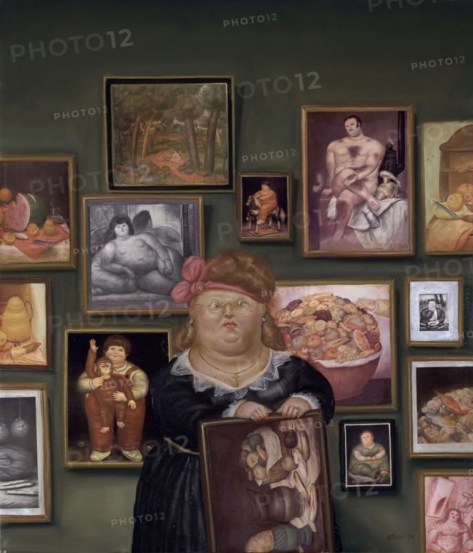BOTERO, FERNANDO. LA COLECCIONISTA - 1974 - OLEO COLLAGE LIENZO
