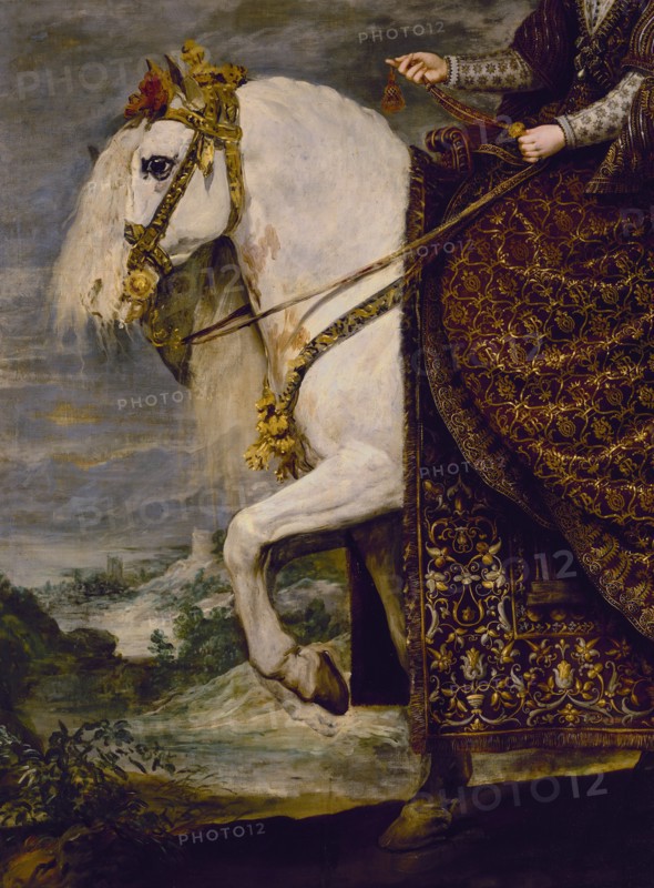 Vélasquez (et atelier de), Portrait équestre de la Reine Isabelle de Bourbon (détail)