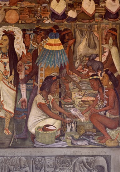 Rivera, Marché de Tlatelolco – Indiens confectionnant des ornements