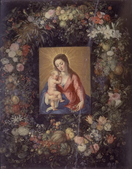 Jan Bruegel, dit de Velours1568/1625
GUIRNALDA DE FLORES Y FRUTOS CON LA VIRGEN Y EL NIÑO-T.0,48X0,41-NºP 1416
Madrid, musée du Prado-PINTURA
Madrid