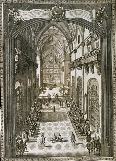 BERTERHAM/PALOTA P
GRABADO-LAS CORTES DE CASTILLA JURAN A FELIPE V (1701) EN LA IGLESIA DE LOS JERONIMOS
MADRID, BIBLIOTECA NACIONAL B ARTES
MADRID