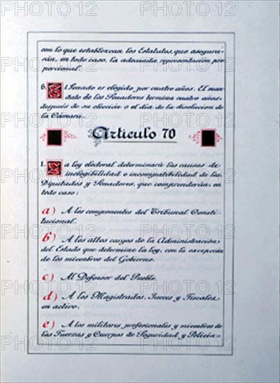 PARTE DEL ARTICULO 69 Y 70 DE LA CONSTITUCION DE 1978
MADRID, SENADO-BIBLIOTECA
MADRID

This image is not downloadable. Contact us for the high res.