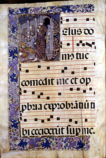 LIBRO DE CORO-S XV-PAGINA MINIADA E ILUMINADA-LETRA B:EXPULSION DE LOS MERCADERES DEL TEMPLO
GUADALUPE, MONASTERIO-BIBLIOTECA
CACERES

This image is not downloadable. Contact us for the high res.
