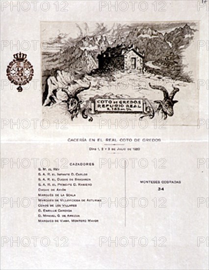 ESTADO DE CACERIA EN EL COTO DE GREDOS-JULIO 1920-TARJETA CON CAZADORES Y PIEZAS COBRADAS
MADRID, PALACIO REAL-BIBLIOTECA
MADRID
