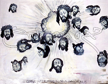 OCAMPO MANUEL 1965-
EL DEMONIO VIVE EN MI CULO CAGANDO CARAS DE CRISTO, 1998
MADRID, GALERIA SOLEDAD LORENZO
MADRID
