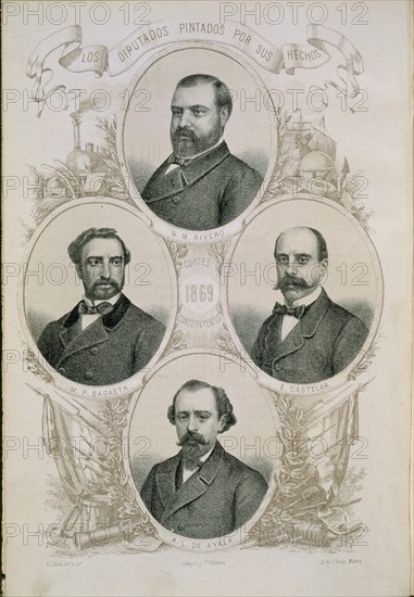 LLANTA B
DIPUTADOS PINTADOS POR SUS HECHOS"RIVERO-SAGASTA-CASTELAR-AYALA CORTES CONSTITUYENTE 1869"
MADRID, CONGRESO DE LOS DIPUTADOS-BIBLIOTECA
MADRID

This image is not downloadable. Contact us for the high res.