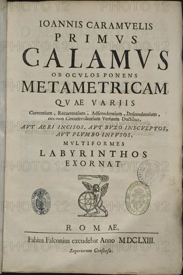 CARAMUEL JUAN 1606/82
"METAMETRICAM..MULTIFORMES LABERINTOS"ROMA-FABIUS FALCONIUS AÑO 1663
MADRID, CONGRESO DE LOS DIPUTADOS-BIBLIOTECA
MADRID

This image is not downloadable. Contact us for the high res.