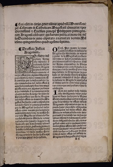 PHILIPPUS PRINCEPS-"OFICIO DE JUSTICIA DE ARAGON"
MADRID, CONGRESO DE LOS DIPUTADOS-BIBLIOTECA
MADRID

This image is not downloadable. Contact us for the high res.