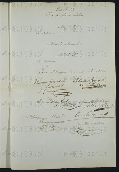 TITULO 13"DE LA JUNTA MILITAR"ARTICULOS-PALACIO CONGRESO 8/11/1844
MADRID, CONGRESO DE LOS DIPUTADOS-BIBLIOTECA
MADRID

This image is not downloadable. Contact us for the high res.