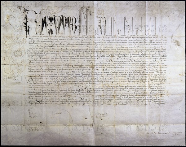 CARTA BULADA EN LA QUE ALEJANDRO VI AUTORIZA LA FUNDACION DE UN COLEGIO EN ALCALA 13-4-1499  ROMA
MADRID, ARCHIVO HISTORICO NACIONAL
MADRID